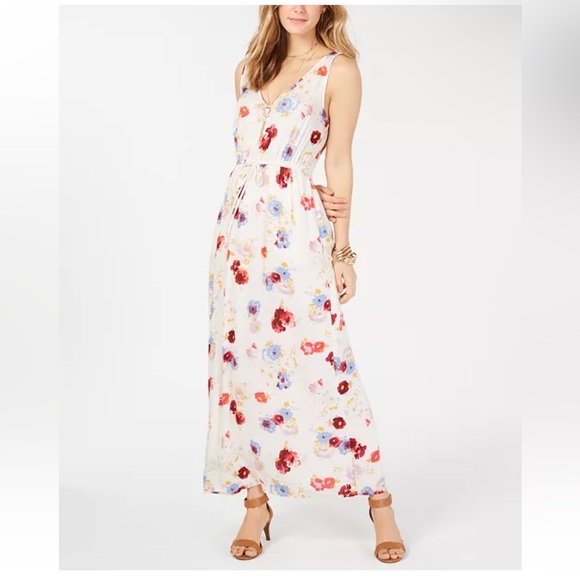 NWT M Lucky Floral Blue Red Soft Lightweight Maxi Dress - Picture 1 of 11